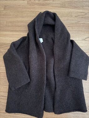 Lauren Manoogian Front Shawl Coat Coatigan Brown hood alpaca